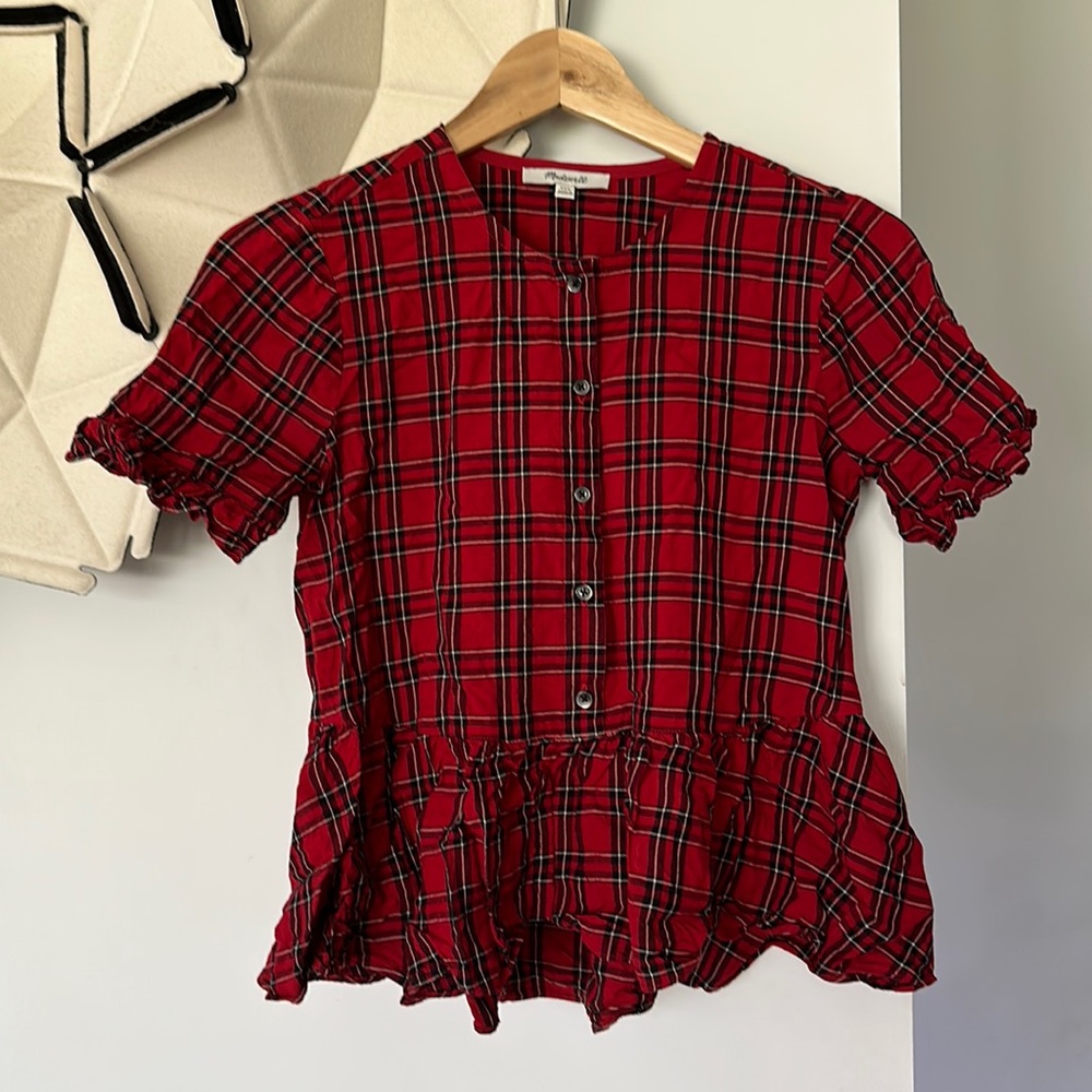 Madewell xxs red and black plaid blouse
